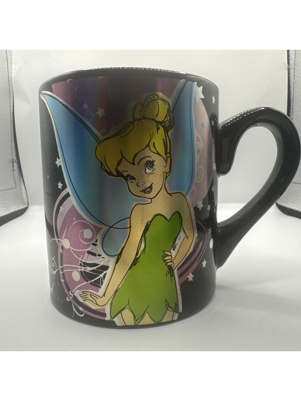 Disney TINK Tinkerbell Peter Pan Black Ceramic Mug Cup Foil Finish A8